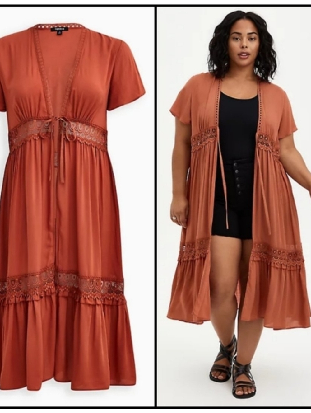 torrid Rust Eyelet-Trim Duster with Tie Front